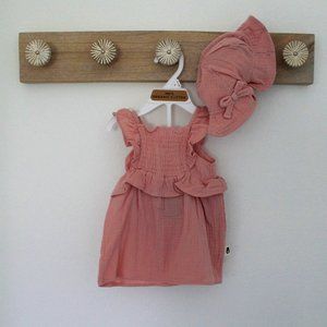 Rabbit and Bear infant girl organic cotton Ruffle Dress set